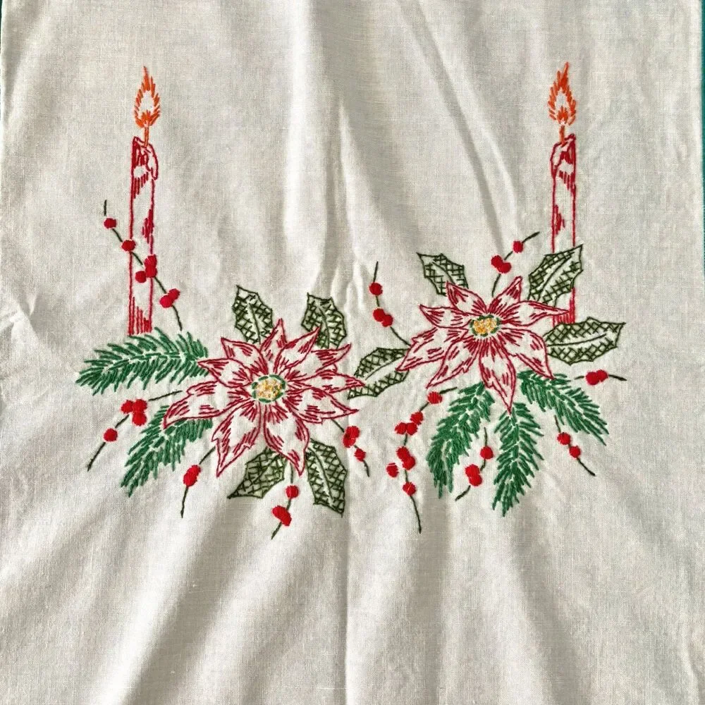 Embroidered Christmas Tablecloth Holiday Square